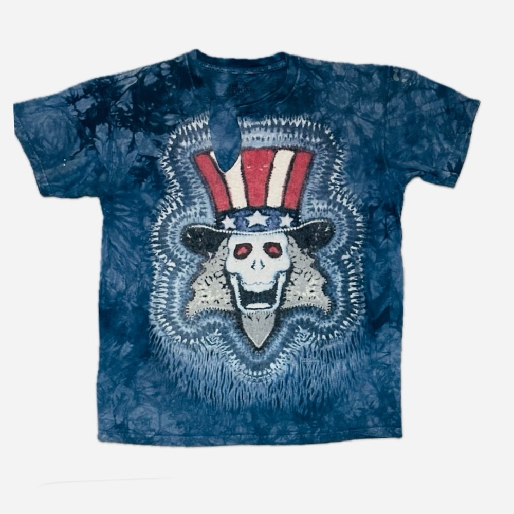 Thrashed grunge Grateful Dead Uncle Sam Skull Patriotic Blue The Mountain